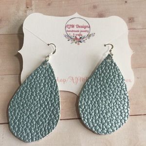 Faux leather teardrop blue pastel colored earrings